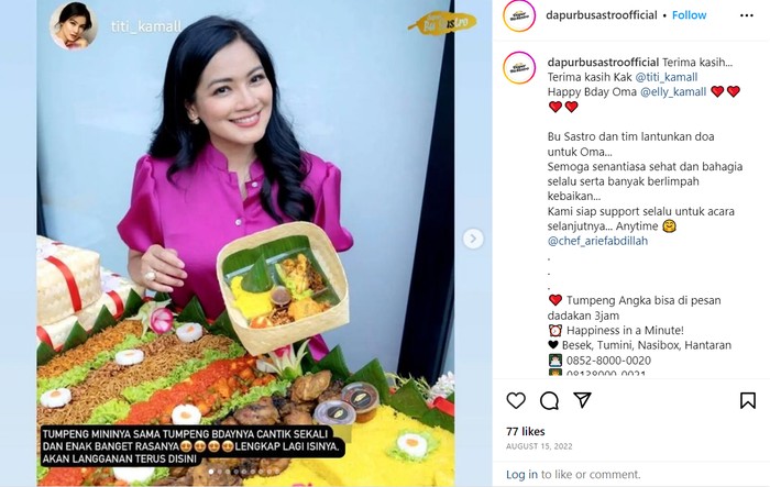Katering Dapur Bu Sastro Jadi Langganan Artis