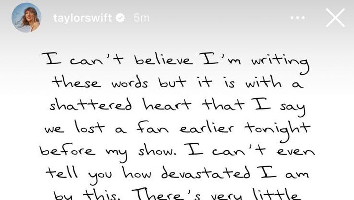 Unggahan Taylor Swift soal fans yang meninggal jelang The Eras Tour Brasil.