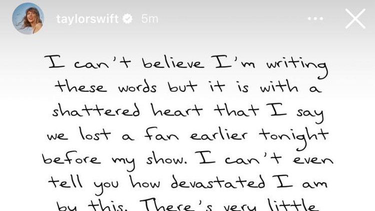 Unggahan Taylor Swift soal fans yang meninggal jelang The Eras Tour Brasil.