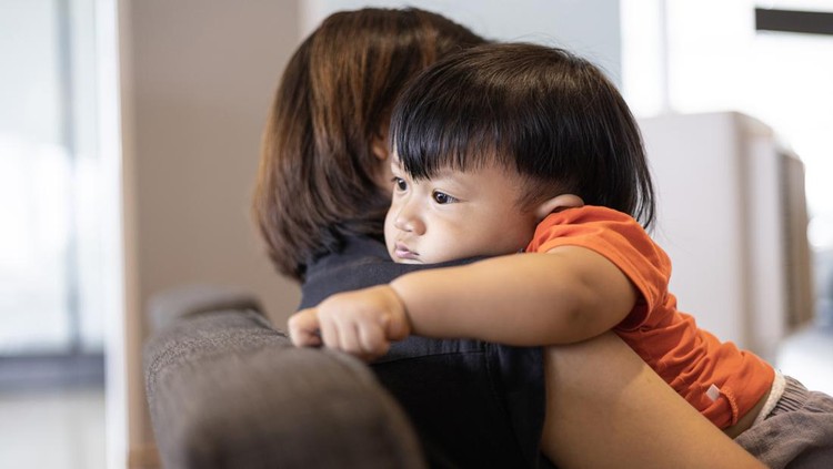Sad Son Hugging His Mother, background for the ad and wallpaper in the children and family scene. Actual images in decorating ideas
