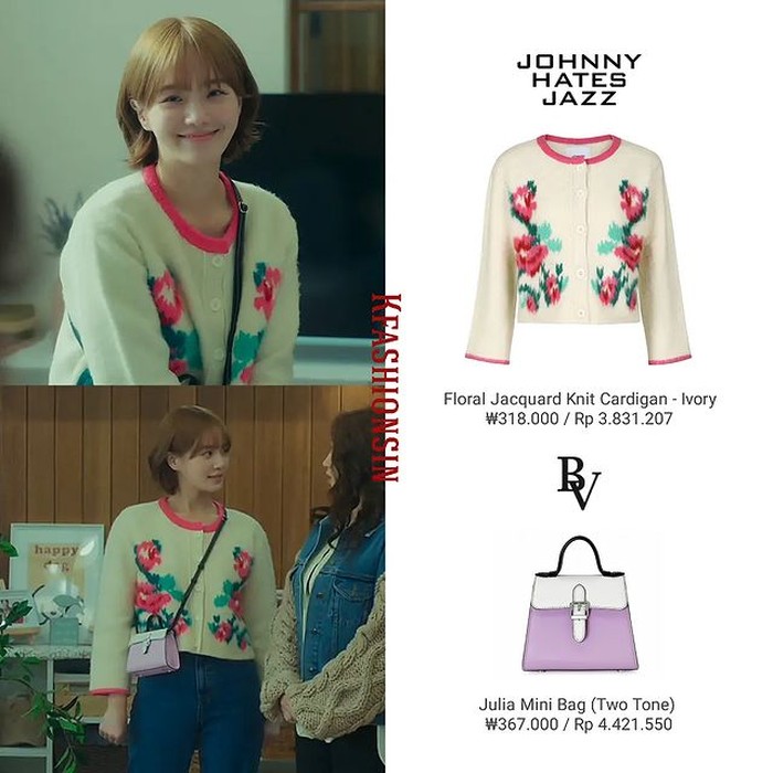 Park Gyu Young punya selera fashion yang manis dan feminin. Terbukti saat ia mengenakan cardigan yang dibordir bentuk floral dari JOHNNY HATES JAZZ seharga Rp3,8 juta plus mini bag merek BELVEDERE senilai Rp4,4 juta./ Foto: instagram.com/kfashionsin