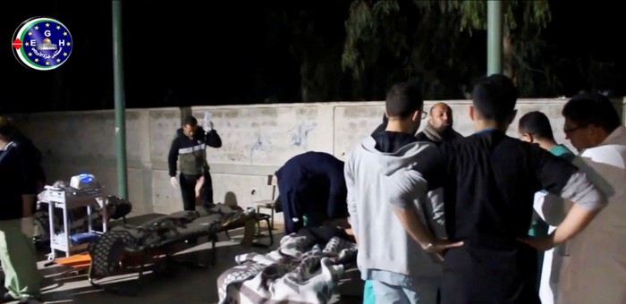 Patients from the Indonesian Hospital arrive at the European Gaza Hospital, in Khan Younis, in this video screengrab obtained by Reuters, November 22, 2023. European Gaza Hospital/via REUTERS  THIS IMAGE HAS BEEN SUPPLIED BY A THIRD PARTY. MANDATORY CREDIT. NO RESALES. NO ARCHIVES. THIS PICTURE WAS CROPPED BY REUTERS. AN UNCROPPED VERSION HAS BEEN PROVIDED SEPARATELY.