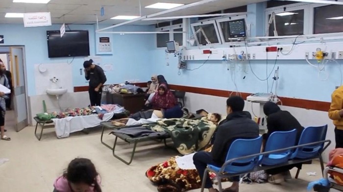Patients from the Indonesian Hospital arrive at the European Gaza Hospital, in Khan Younis, in this video screengrab obtained by Reuters, November 22, 2023. European Gaza Hospital/via REUTERS  THIS IMAGE HAS BEEN SUPPLIED BY A THIRD PARTY. MANDATORY CREDIT. NO RESALES. NO ARCHIVES. THIS PICTURE WAS CROPPED BY REUTERS. AN UNCROPPED VERSION HAS BEEN PROVIDED SEPARATELY.