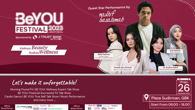 Ada berbagai aktivitas seru dan insightful yang bisa kamu dapatkan di BeYou Festival 2023 pada Minggu (26/11) di Plaza Sudirman, Jakarta. Catat tanggalnya.
