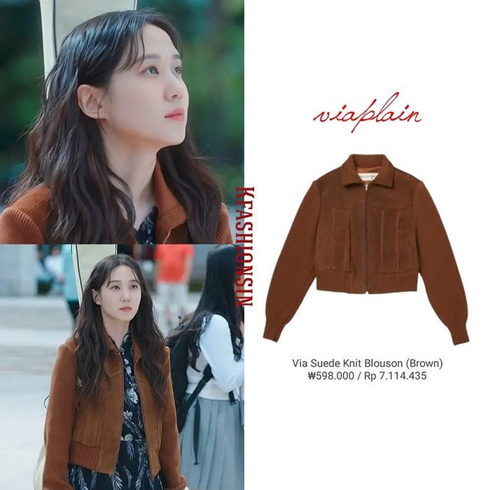 Namanya kian terkenal berkat suara merdunya, style Park Eun Bin kini benar-benar ia perhatikan. Ia tampil chic dan kasual dalam balutan jaket knit berbahan suede merek VIAPLAIN dengan harga Rp7,1 juta./ Foto: instagram.com/kfashionsin