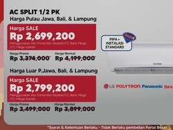 Banting Harga! AC Split 1/2 PK di Transmart Full Day Sale Rp 2,6 Jutaan