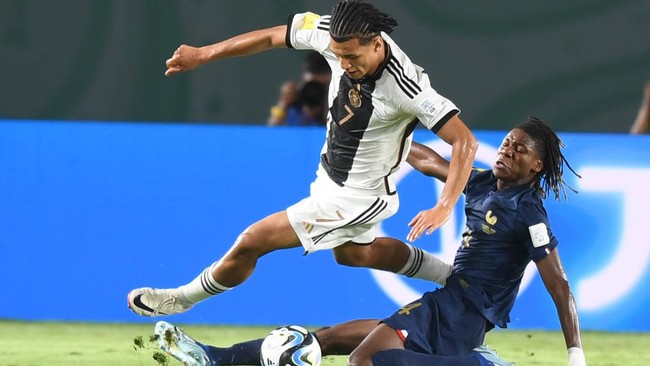 Jerman unggul atas Prancis pada babak pertama final Piala Dunia U-17 2023 di Stadion Manahan, Solo, Sabtu (2/12) malam.