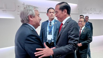 Presiden Joko Widodo membahas soal iklim hingga situasi di Gaza Palestina dengan Sekretaris Jenderal PBB Antonio Guterres di Dubai, PEA.