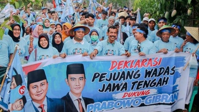 Ratusan pejuang Wadas Jawa Tengah mendeklarasikan dukungan kepada paslon nomor urut 2 Prabowo Subianto-Gibran Rakabuming karena menilai tak banyak basa-basi.