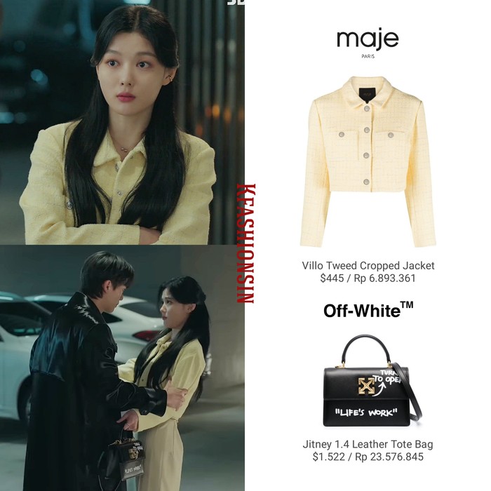 Cocok dikenakan untuk daily, Kim Yoo Jung terlihat cantik dengan balutan Maje cropped jacket seharga Rp,6,8 juta, dipadukan dengan tas Off-White hitam dengan harga Rp23,5 juta. /Foto: instagram.com/kfashionsin