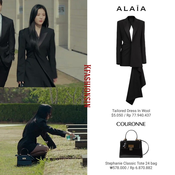 Dress hitam dari Alaia dengan harga fantatis ini Rp77,9 juta terlihat sangat serasi dipadukan tas dari Couronne bewarna hitam senilai Rp6,8 juta/Foto: instagram.com/kfashionsin