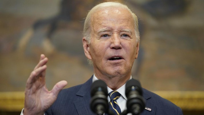 Presiden AS Joe Biden menyampaikan sambutan tentang pendanaan untuk Ukraina dari Ruang Roosevelt Gedung Putih, Rabu, 6 Desember 2023, di Washington. Presiden AS Joe Biden menyampaikan sambutan tentang pendanaan untuk Ukraina dari Ruang Roosevelt Gedung Putih, Rabu, 6 Desember 2023, di Washington. (AP Photo/Evan Vucci)