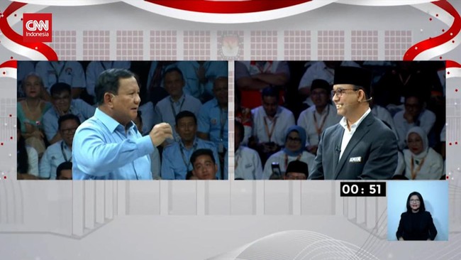 Calon presiden (capres) nomor urut 1 Anies Baswedan dengan capres nomor urut 2 Prabowo Subianto saling serang di debat pertama Pilpres 2024.