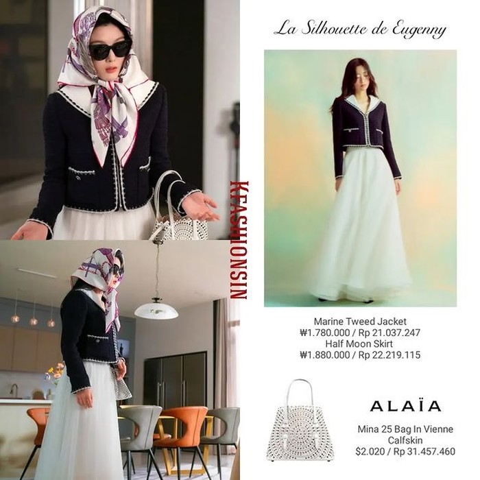 Termasuk sebagai kaum borjuis, Kim Yoo Jung tak segan-segan memakai baju mahal. Dari merek La Silhouette de Eugenny, harga jaket tweed dan roknya sebesar Rp43,2 juta. Sedangkan tas merek ALAIA-nya senilai Rp31,4 juta./ Foto: instagram.com/kfashionsin