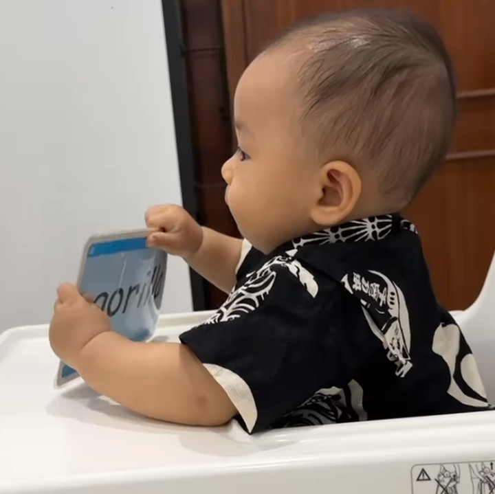 <p>Dalam sebuah video, Clef terlihat diajari dua kosa kata yakni Gorilla dan Arms Up. Ketika ditanya mana yang kosa kata Gorilla, Clef pun dapat memilih dengan tepat. (Foto: Instagram: @rinni_w)</p>