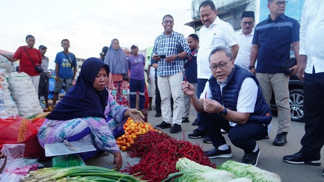 Menteri Perdagangan, Zulkifli Hasan, menemukan harga capai sudah turun di banyak pasar, salah satunya di Pasar Batu Merah, Ambon.