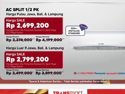 Cuma di Transmart Full Day Sale AC Split 1/2 PK Rp 2 Jutaan, Dapat Bonus Loh