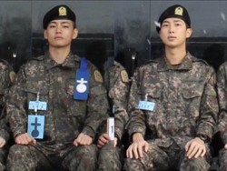 Viral Foto Pertama RM dan V BTS Wamil, Gagah Pakai Seragam Tentara