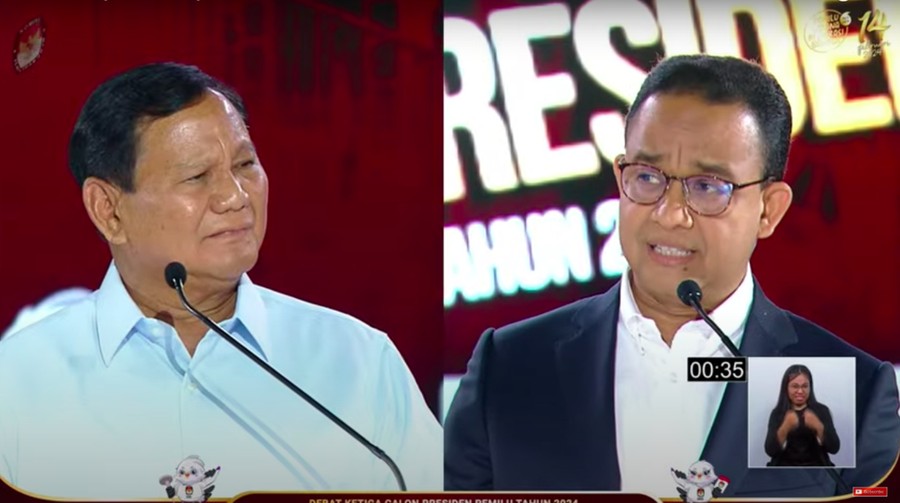 Calon presiden (capres) nomor urut 2, Prabowo Subianto, mengatakan capres nomor urut 1, Anies Baswedan, menyampaikan data-data yang keliru. (YouTube KPU) Calon presiden (capres) nomor urut 2, Prabowo Subianto, mengatakan capres nomor urut 1, Anies Baswedan, menyampaikan data-data yang keliru. (YouTube KPU)