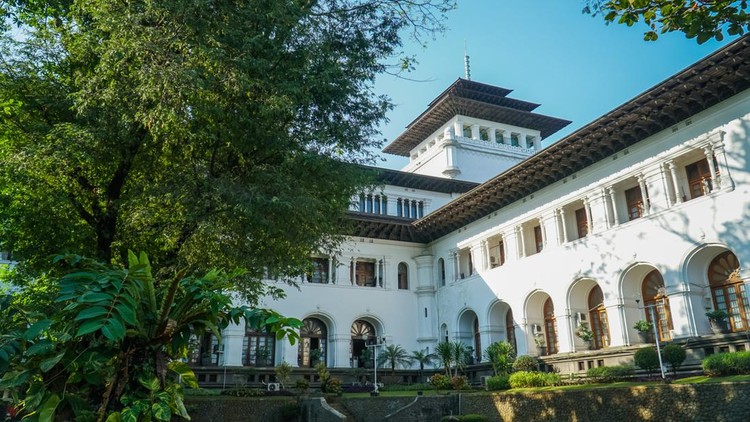 View of Gedung Sate, an Old Historical building with art decoration style, Now it's become a Governor Office, icon and landmark of Bandung city.