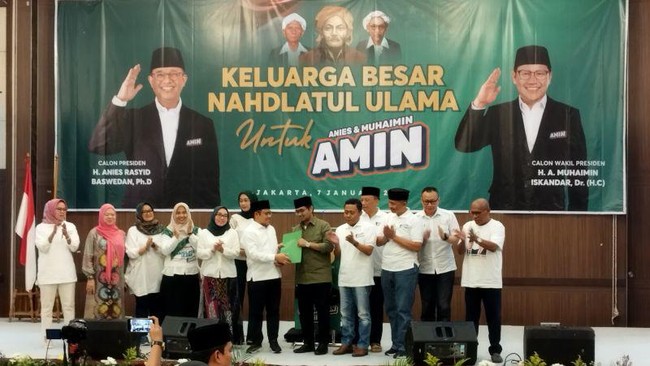 Pasangan capres-cawapres nomor urut 1 Anies Baswedan-Cak Imin menerima dukungan dari Keluarga Besar Nahdlatul Ulama (NU) di Pilpres 2024.