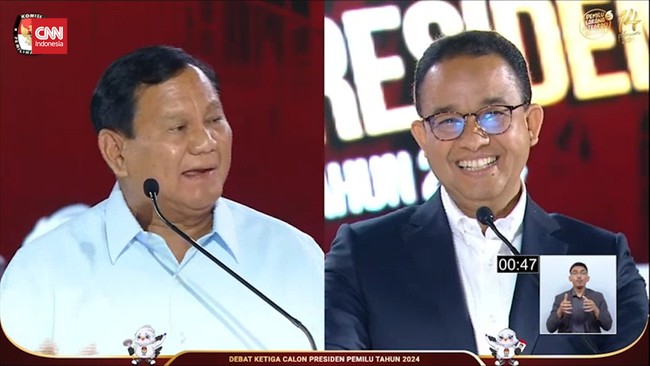 Dua calon presiden, Anies Baswedan dan Prabowo Subianto tidak saling bersalaman usai berdebat sengit pada Minggu malam (7/1).