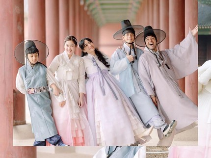 7 Potret Hesti Purwadinata Liburan Sekeluarga, Pakai Baju Tradisional bak Bangsawan Korea