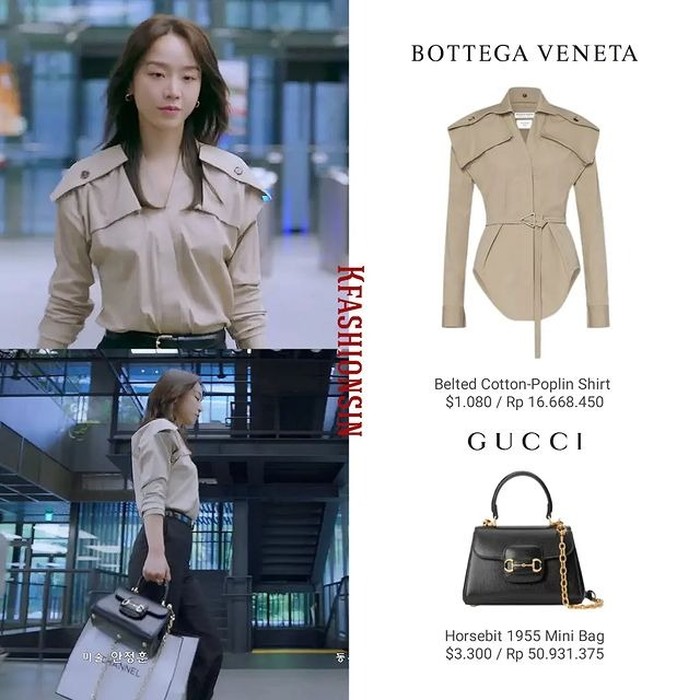 Aura berkelas Shin Hye Sun terpancar dari outfit dan fashion itemnya. Datang dari merek BOTTEGA VENETA, kemeja dengan aksen belt-nya dihargai Rp16,6 juta, sedangkan tas GUCCI-nya dibanderol sebesar Rp50,9 juta./ Foto: instagram.com/kfashionsin