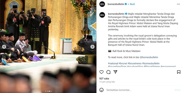 3 Fakta Prosesi Pertunangan Pangeran Mateen-Anisha Rosnah