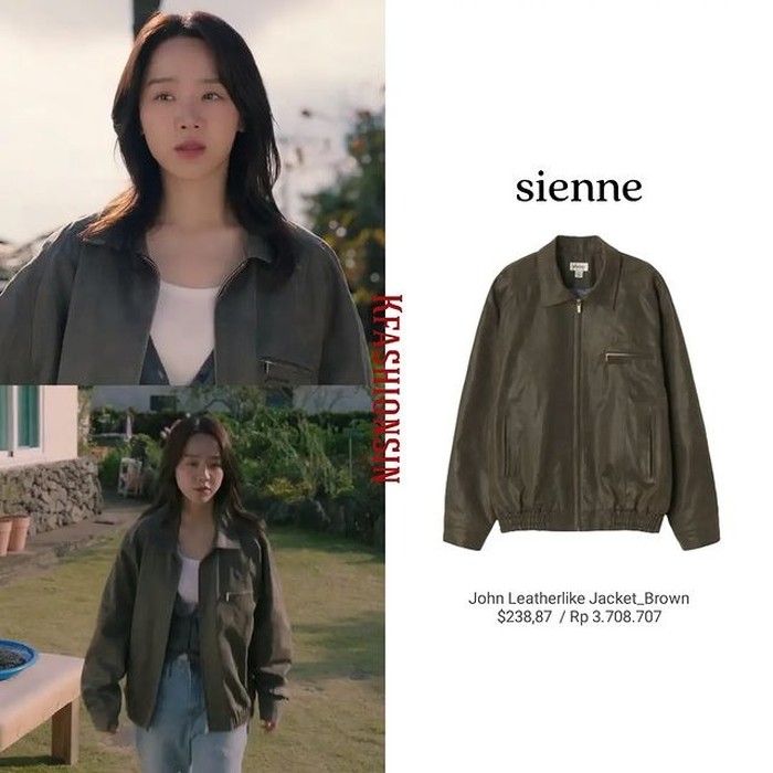 Merupakan keluaran merek SIENNE, jaket kulit dengan harga Rp3,7 juta ini bikin gaya Shin Hye Sun kasual dan kece abis!/ Foto: instagram.com/kfashionsin