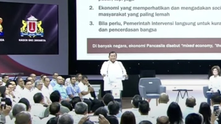 Calon Presiden nomor urut 02, Prabowo Subianto saat menghadiri Dialog Capres Bersama Kadin. (YouTube/Kadin Inbdonesia)