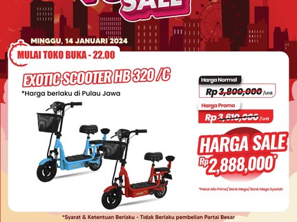 Besok! Sepeda Listrik Dijual Rp3 Jutaan Aja di Transmart Full Day Sale Minggu 14 Januari 2024