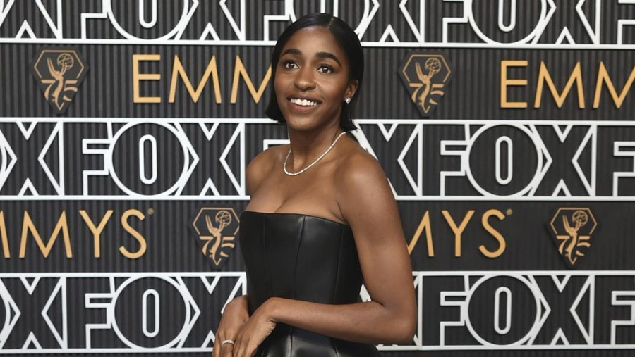 Ayo Edebiri arrives at the 75th Primetime Emmy Awards on Monday, Jan. 15, 2024, at the Peacock Theatre in Los Angeles. (Photo by Richard Shotwell/Invision/AP)