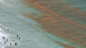 FOTO: Gelombang Merah Darah Terjang Pantai di Cape Town