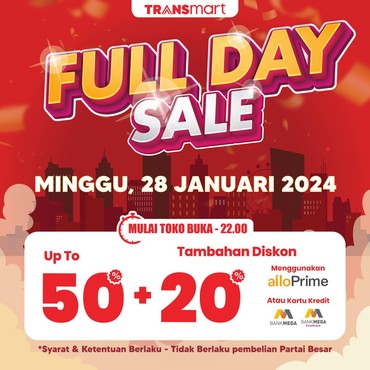 Transmart Full Day Sale dengan Diskon 50%+20% Hadir Hari Ini!
