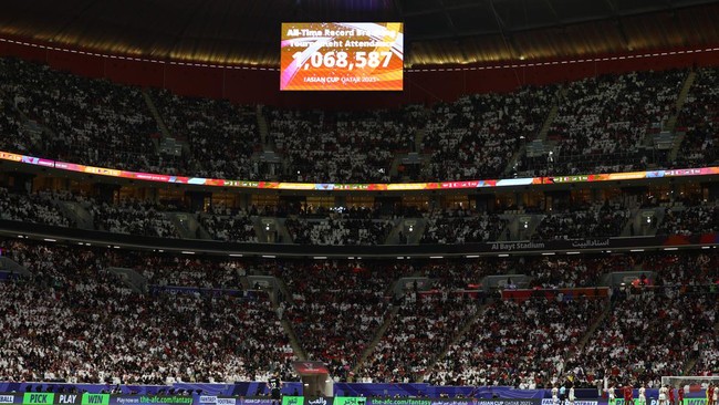 Piala Asia 2023 yang diselenggarakan di 2024 sudah memecahkan rekor total jumlah penonton sepanjang sejarah turnamen padahal baru memasuki laga 16 besar.
