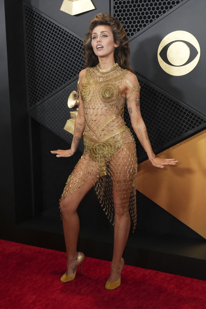 Miley Cyrus arrives at the 66th annual Grammy Awards on Sunday, Feb. 4, 2024, in Los Angeles. (Photo by Jordan Strauss/Invision/AP)