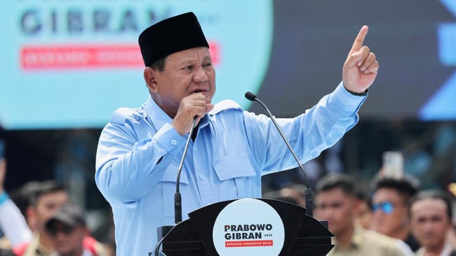 Pasangan nomor 2 Prabowo-Gibran unggul dengan suara 59,49 persen dalam hitung cepat Politika Research and Consulting (PRC) per pukul 16.20, Rabu (14/2).