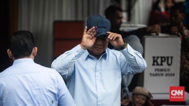 Prabowo-Gibran hampir menyapu bersih kemenangan di TPS 033 tempat Prabowo mencoblos. Dua paslon pesaing hanya mendapat kurang dari 15 suara.