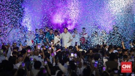 FOTO: Pidato Prabowo-Gibran di Istora Usai Unggul Quick Count