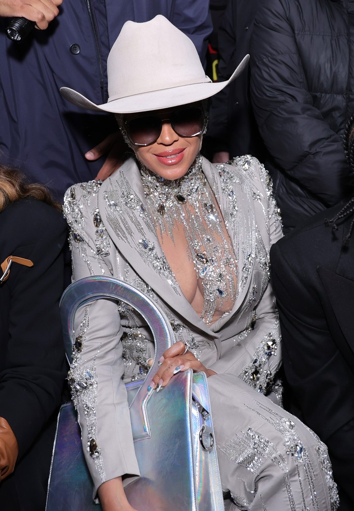 NEW YORK, NEW YORK - FEBRUARY 13: Beyoncé attends the Luar fashion show during New York Fashion Week on February 13, 2024 in New York City. (Photo by Michael Loccisano/Getty Images)