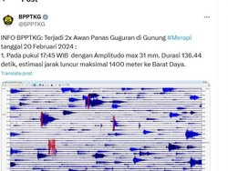 Merapi Muntahkan Awan Panas 2 Kali dalam 5 Menit Petang Ini