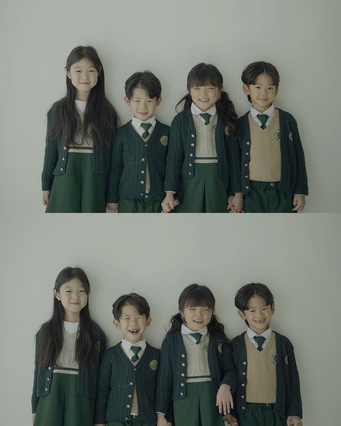 Di potret lainnya, mereka tampak memukau dan menggemaskan dengan kostum berbeda yaitu mengenakan seragam sekolah. Tidak terasa, tinggal hitungan beberapa hari lagi pemeran baby Sol segera memasuki sekolah dasar ya, Beauties./ Foto: instagram.com/saenal2