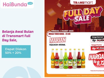 Belanja Awal Bulan di Transmart Full Day Sale, Dapat Diskon 50% + 20% Bun!