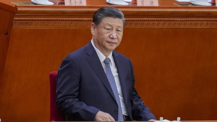 Presiden China Xi Jinping menghadiri sesi pembukaan Konferensi Konsultatif Politik Rakyat China di Aula Besar Rakyat di Beijing, Senin, 4 Maret 2024. Presiden China Xi Jinping menghadiri sesi pembukaan Konferensi Konsultatif Politik Rakyat China di Aula Besar Rakyat di Beijing, Senin, 4 Maret 2024. (AP Photo/Tatan Syuflana)