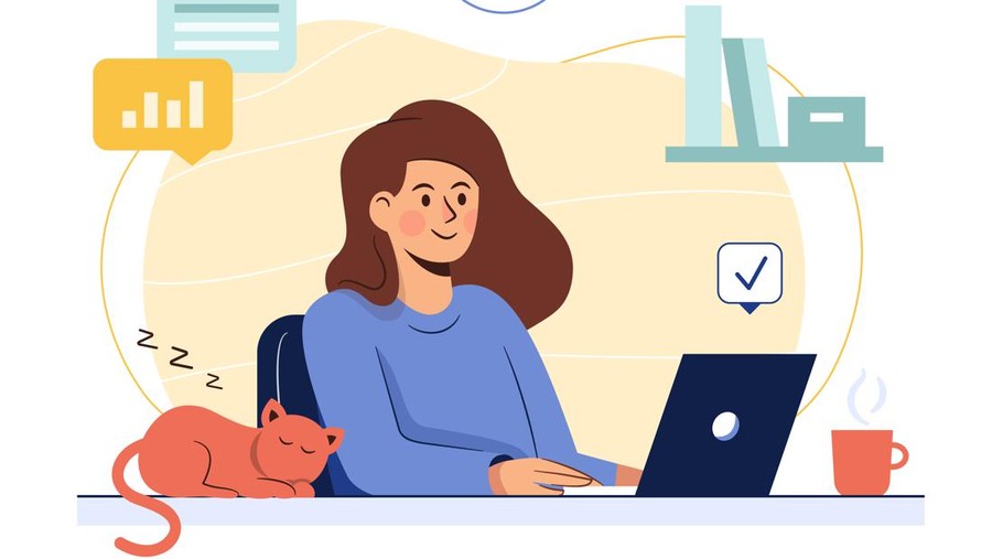 ilustrasi wanita bekerja Ilustrasi wanita bekerja dari rumah (wfh)
