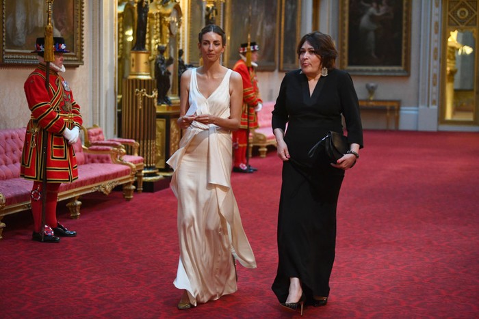 LONDON, ENGLAND - JUNE 03: Rose Hanbury (L) arrives through the East Gallery for a State Banquet at Buckingham Palace on June 3, 2019 in London, England. President Trump's three-day state visit will include lunch with the Queen, and a State Banquet at Buckingham Palace, as well as business meetings with the Prime Minister and the Duke of York, before travelling to Portsmouth to mark the 75th anniversary of the D-Day landings.  (Photo by Victoria Jones- WPA Pool/Getty Images)