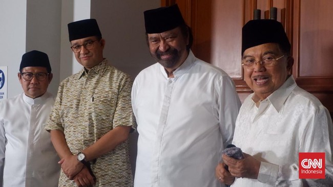 Anies, Muhaimin, Surya Paloh mendatangi rumah JK di Brawijaya, Jakarta Selatan untuk buka puasa bersama dan diskusi arah Indonesia ke depan.