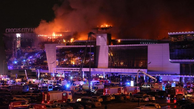 Korban meninggal dalam aksi penembakan massal di Crocus City Hall dekat ibu kota Moskow, Rusia, pada Jumat (22/3) bertambah menjadi sekitar 60 orang.