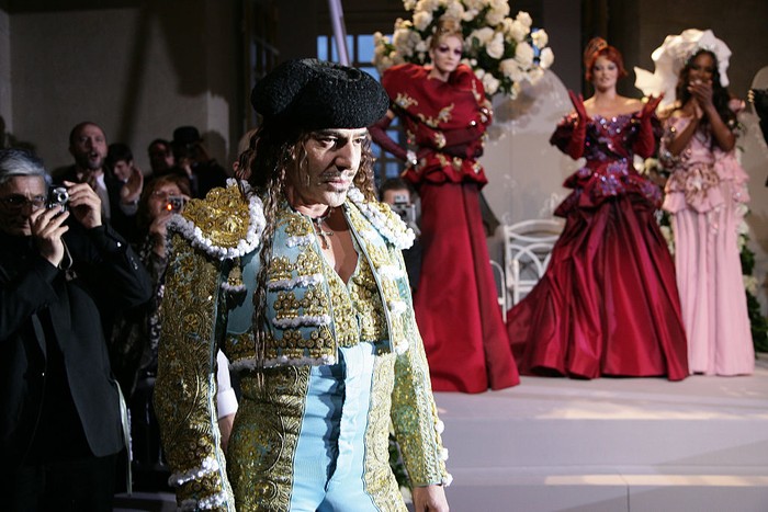 British designer John Galliano with his models on the catwalk at the Christian Dior 